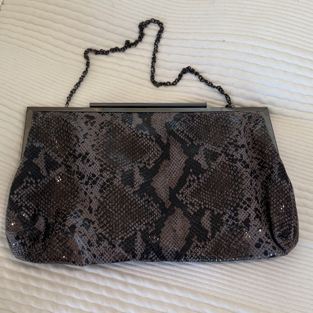 Black and Brown Faux Snakeskin Clutch